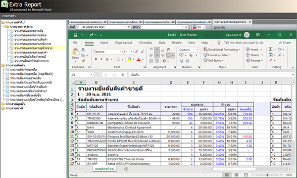 หน้าจอรายงานและข้อมูลลูกค้าในโปรแกรม POSWARE